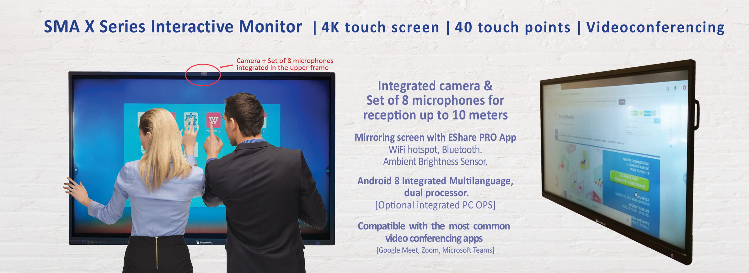 Digital Whiteboard SmartMedia SMA X Series touch screen monitor