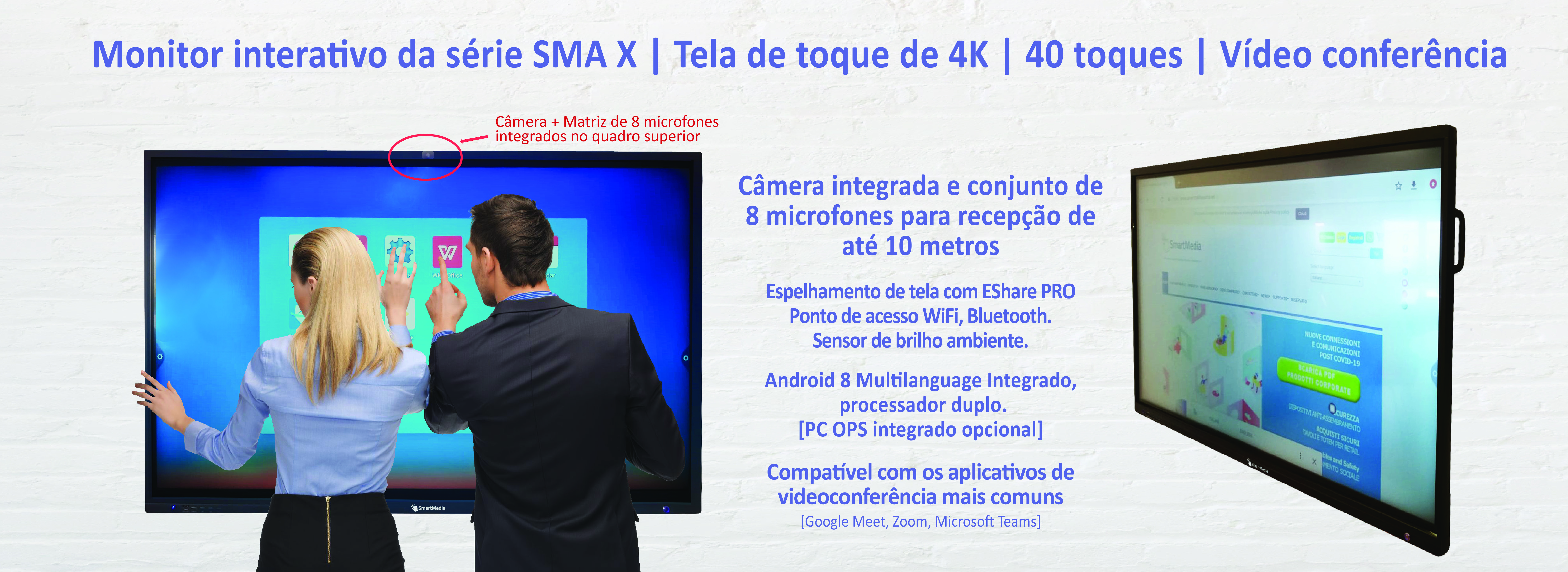 Monitor com tela de toque Whiteboard SmartMedia SMA Series X